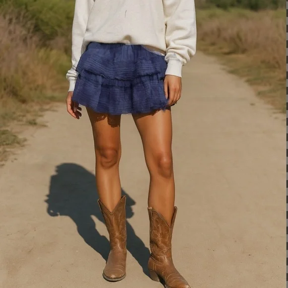 AERIE Rock N’ Ruffle navy blue mini skirt size medium - Picture 1 of 5